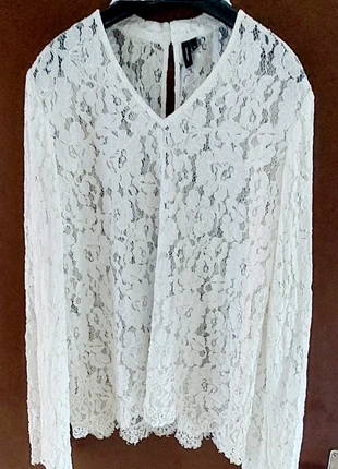 Blouse Vero Moda, blanche, dentelles et volants, marca: Vero Moda, estado: Muito bom, tamanho: M / 38 / 10, €4.99, €5.94 inclui Proteção do Comprador