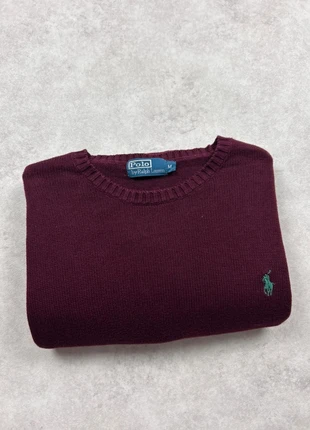 Pull d’hiver 100% coton à col rond Ralph Lauren bordeaux logo brodé vert - taille L, brand: Ralph Lauren, condition: Very good, size: L, €59.90, €63.60 includes Buyer Protection Pro