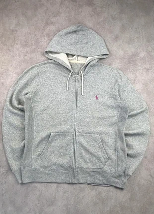 Pull / veste zippée à capuche Ralph Lauren grise logo brodé rose - taille M femme, brand: Ralph Lauren, condizioni: Ottime, taglia: M / IT 42 / EU 38, €49.90, €53.10 include la Protezione acquisti Pro