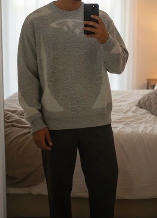 Pull en maille knit coton gris clair à motif étoiles blanches, coupe droite régulière – Taille M, marque: Vintage Dressing, état: Très bon état, taille: M, 15,00 €, 16,45 € Protection acheteurs incluse