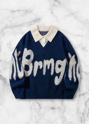 Pull col polo bleu marine avec lettrage blanc graphique oversize taille M y2k streetwear vintage, marque: y2k, état: Très bon état, taille: M, 40,00 €, 42,70 € Protection acheteurs (Pro) incluse