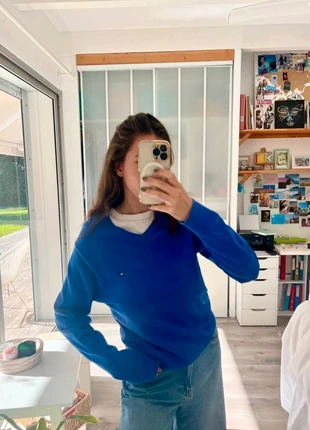 Pull Vintage Hiver Tommy Hilfiger coton col en V Bleu S, merk: Tommy Hilfiger, staat: Heel goed, maat: S, € 15,00, € 16,45 inclusief Kopersbescherming Pro