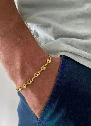 Bracelet homme acier inoxydable doré, bracelet chaîne graine de café, cadeau papa, cadeau pour lui, staat: Heel goed, € 11,00, € 12,25 inclusief Kopersbescherming Pro