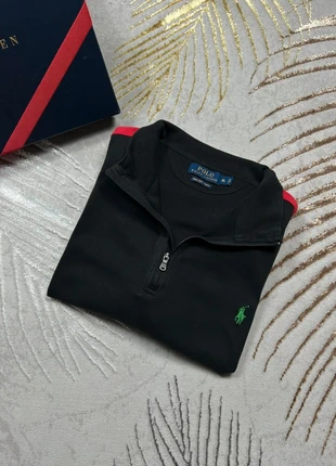 Pull 1/4 zip Ralph Lauren noir à rayures rouge et bleu logo brodé vert, brand: Ralph Lauren, condition: Very good, size: XL, €45.00, €47.95 includes Buyer Protection Pro