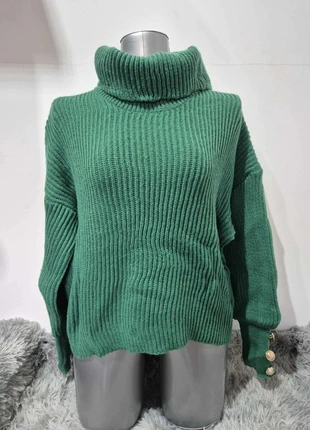 💚 Pull vert col roulé oversize taille 42 – boutons dorés élégants, marque: Tendance, état: Très bon état, taille: XL / 42 / 14, 14,99 €, 16,44 € Protection acheteurs incluse