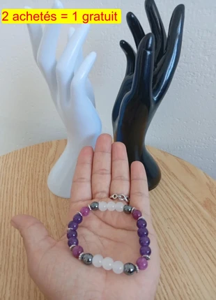 Bracelet en pierres naturelles améthyste rubis pierre de lune hématite, état: Très bon état, 12,00 €, 13,30 € Protection acheteurs (Pro) incluse