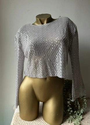 Top transparent pailleté argent – Manches longues – Neuf avec étiquette – Taille S, brand: Aikha, condizioni: Nuovo con cartellino, taglia: S / IT 40 / EU 36, €19.00, €20.65 include la Protezione acquisti