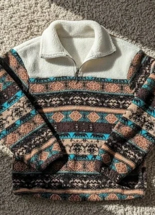Pull polaire à motifs ethniques – style cozy vintage, merk: Plume Libre, staat: Heel goed, maat: S / 36 / 8, € 44,99, € 47,94 inclusief Kopersbescherming