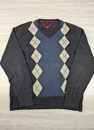 Tommy Hilfiger homme L – pull losanges élégant – bleu marine & bleu - Pull Tommy Hilfiger – col V, marca: Tommy Hilfiger, estado: Muy bueno, tamaño: L, 20,00 €, 21,70 € Protección al comprador incluida