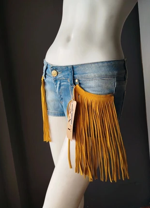 Short vaquero elástico con flecos de ante marca española, marque: Live your style, état: Neuf avec étiquette, taille: S / 36 / 8, 17,90 €, 19,50 € Protection acheteurs (Pro) incluse