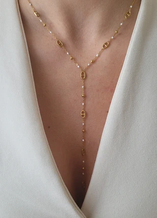 Collier sautoir tendance acier inoxydable doré ajustable, marca: Boutique Parisienne, estado: Muito bom, €12.00, €13.30 inclui Proteção do Comprador Pro