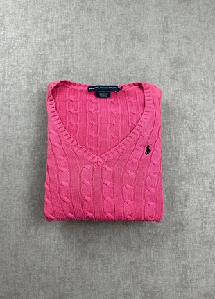 Pull Ralph Lauren torsadée col en V | Taille XL femme | rose logo bleu marine, marca: Ralph Lauren, estado: Muy bueno, tamaño: XL / 42 / 14, 55,00 €, 58,45 € Protección al comprador Pro incluida