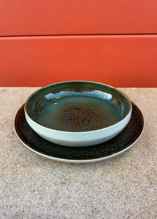 Set Pièces Céramique Glacis Réactif | Teal & Marron | Assiette Plate, Creuse, marque: Grès, état: Très bon état, 25,00 €, 26,95 € Protection acheteurs (Pro) incluse