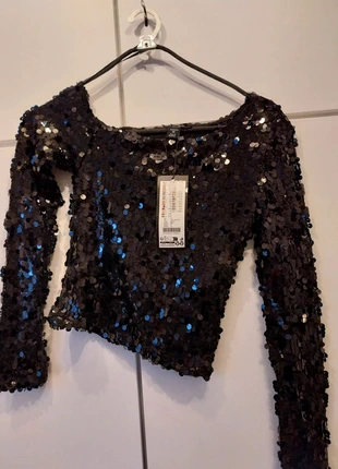 Pailletten Offshoulder Langarmtop, marque: Amisu, état: Neuf avec étiquette, taille: XS / 34 / 6, 5,50 €, 6,48 € Protection acheteurs incluse