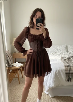 Robe vintage plissée marron noeud et corset 38 M, brand: Elise&Co, condition: Very good, size: M / 38 / 10, €49.99, €53.19 includes Buyer Protection
