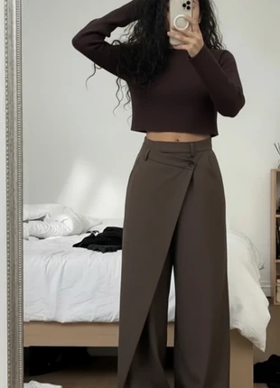 Pantalon droit à ourlet asymétrique avec effet drapé, couleur marron unie Taille : M, brand: goudiga, condition: Very good, size: M / 38 / 10, €34.50, €36.93 includes Buyer Protection