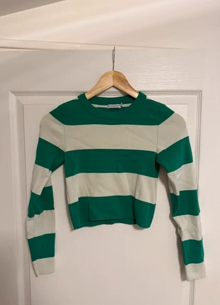 Stradivarius Pull Court Marinière Vert & Écru - T. XS, marca: Stradivarius, estado: Muy bueno, tamaño: XS / 34 / 6, 5,00 €, 5,95 € Protección al comprador incluida