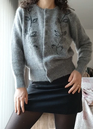 Cardigan japonais Vintage Gris Perlé & Séquins - Laine Angora - Taille S, marque: Angora, état: Très bon état, taille: S / 36 / 8, 35,00 €, 37,45 € Protection acheteurs (Pro) incluse