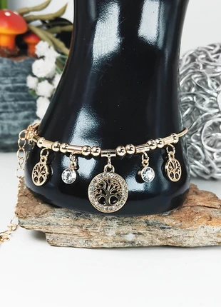 Bracelet acier inoxydable doré arbre de vie et zircons – bijou spirituel, marca: Boutique Île de Beauté, estado: Novo sem etiquetas, €3.95, €4.85 inclui Proteção do Comprador Pro