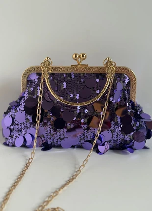 Purple Sequin Evening Clutch Bag with Gold Chain – Vintage-Inspired Party Piece, brand: NO LABEL, condition: New without tags, £13.00, £14.35 includes Buyer Protection Pro