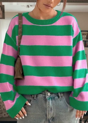 Pull rayé vert & rose – style vintage confortable, marque: Belle d’Azur, état: Très bon état, taille: M / 38 / 10, 38,00 €, 40,60 € Protection acheteurs incluse