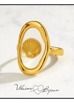 Bague dorée transparente coquillage en acier inoxydable doré - Uhaina Bijoux, marke: Uhaina Bijoux, zustand: Neu, mit Etikett, größe: Größenverstellbar, 9,00 €, 10,15 € beinhaltet Vinted-Käuferschutz Pro