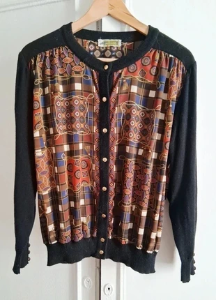 Gilet vintage Janine Pauporté imprime parsley cachemire, merk: Janine Pauporté, staat: Heel goed, maat: S / 36 / 8, € 8,00, € 9,10 inclusief Kopersbescherming