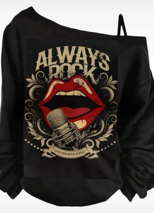 Pull sweat avec épaule dénudée dessin style gotique, marque: Aesthetic, état: Neuf sans étiquette, taille: S / 36 / 8, 22,00 €, 23,80 € Protection acheteurs incluse