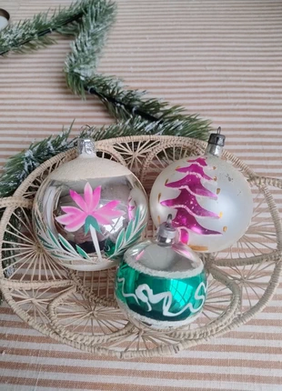 Vintage! 3x prachtige kerstbal roze groen glas, merk: Vintage, staat: Heel goed, € 22,50, € 24,33 inclusief Kopersbescherming Pro