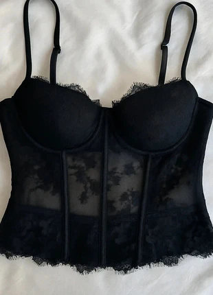 Bustier noir dentelle transparente – effet corset chic, brand: nuits douces, condition: Very good, size: S / 36 / 8, €22.99, €24.84 includes Buyer Protection