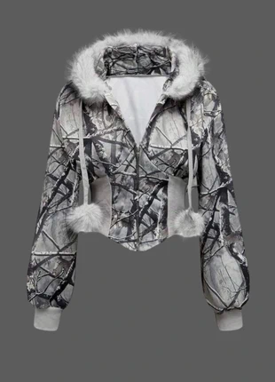 Pull sweat zip veste gris avec avec fourrure style gotique, marque: Aesthetic, état: Neuf sans étiquette, taille: S / 36 / 8, 33,00 €, 35,35 € Protection acheteurs incluse