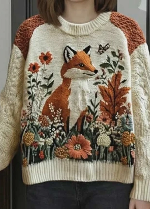 Pull douillet brodé renard, taille S, marque: FoxGarden Studio, état: Très bon état, taille: S / 36 / 8, 40,90 €, 43,65 € Protection acheteurs incluse