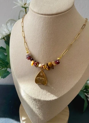 Collier breloques doré planchette ouija et perles en pierre naturelle jaspe, marque: Witch, état: Neuf avec étiquette, 13,00 €, 14,35 € Protection acheteurs incluse