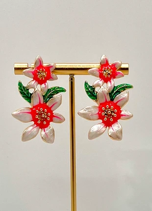 Red & White Enamel Floral Drop Earrings with Green Leaves, brand: Floral, condition: New with tags, £6.99, £8.04 includes Buyer Protection