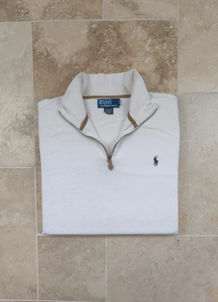 Pull quart zip Ralph Lauren - Homme XXL - Blanc cassé/crème logo vert foncé - 100% coton, marque: Ralph Lauren, état: Bon état, taille: XXL, 40,00 €, 42,70 € Protection acheteurs (Pro) incluse