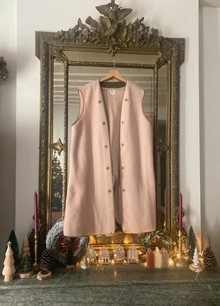 🤍 Gilet long sans manches vintage – laine bouillie – beige poudré, brand: Vintage Dressing, condizioni: Ottime, taglia: M / IT 42 / EU 38, €8.00, €9.10 include la Protezione acquisti