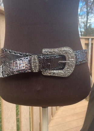 Vintage Miss Me Genuine Leather Black Belt with Oversized Jeweled Buckle Size M, brand: Miss Me, condition: Good, size: Adjustable, $29.00, $31.15 includes Buyer Protection