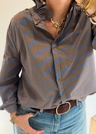 Chemise col victorien camel / rayures bleues - Taille L- Honoré!*53iL, marque: Boutique Parisienne, état: Neuf avec étiquette, taille: L / 40 / 12, 32,00 €, 34,30 € Protection acheteurs (Pro) incluse