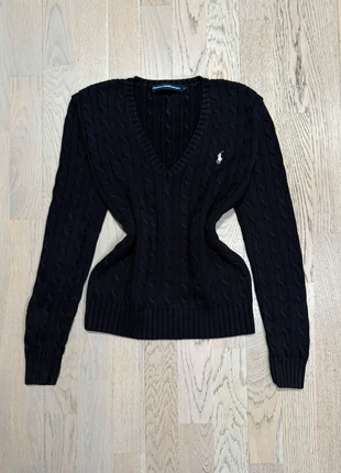 Ralph Lauren Sport Women’s Black V-neck Cotton Cable Knit Jumper - Size L, brand: Ralph Lauren, condition: Very good, size: L / UK 16-18, £18.00, £19.60 includes Buyer Protection