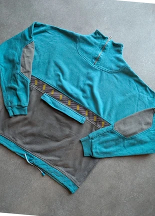 Sweat vintage bleu turquoise & gris homme L – col zippé rétro 90s, brand: Vintage Dressing, condition: Very good, size: L, €13.00, €14.35 includes Buyer Protection Pro