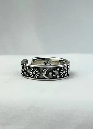 Bague Vintage Argent 925 Fleur Et Lune Gravée, Style Mystique, brand: CHROME, condition: Very good, size: Adjustable, €12.00, €13.30 includes Buyer Protection Pro