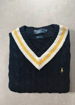 Pull torsadé Ralph Lauren col V noir - taille XL homme, marca: Ralph Lauren, estado: Muito bom, tamanho: XL, €58.00, €61.60 inclui Proteção do Comprador Pro