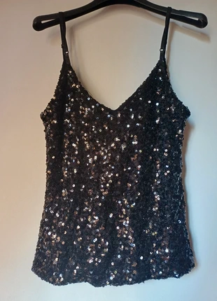 Canotta elegante con paillettes nere taglia unica, marque: Made In Italy, état: Neuf sans étiquette, taille: Taille unique, 9,00 €, 10,15 € Protection acheteurs incluse