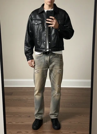 Veste effet cuir croco noir style streetwear / rock, marke: blackedge, zustand: Sehr gut, größe: M, 74,90 €, 79,35 € beinhaltet Vinted-Käuferschutz Pro