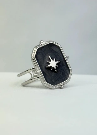 Bague Étoile Huit Branches Émail Noir Acier Inoxydable Ajustable, marque: CHROME, état: Très bon état, taille: Ajustable, 12,00 €, 13,30 € Protection acheteurs (Pro) incluse