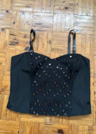 Zwart corset shirt met glitter, merk: C. M. A. Collection, staat: Heel goed, maat: M / 38 / 10, € 3,00, € 3,85 inclusief Kopersbescherming