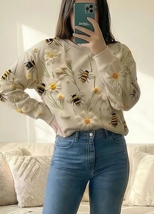 Pull beige imprimé fleurs & abeilles – Taille S, brand: Mariana & Co, condizioni: Ottime, taglia: S / IT 40 / EU 36, €32.90, €35.25 include la Protezione acquisti