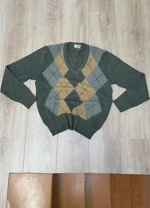 vintage wool knit sweater argyle geometric pattern coogi new man green 90s retro, marque: Vintage Dressing, état: Très bon état, taille: L, 23,00 €, 24,85 € Protection acheteurs incluse