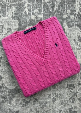Pull Torsadé Col V en Maille / Cable Knit RL / Ralph Lauren Rose Fuchsia Taille M - Logo Brodé, brand: Ralph Lauren, condition: Very good, size: M / 38 / 10, €55.00, €58.45 includes Buyer Protection Pro