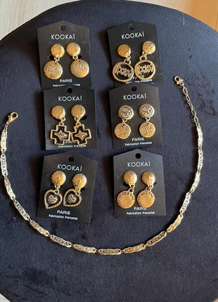 Lot de 6 boucles d'oreilles Kookai clips et 1 collier dorés vintage, marque: Vintage Boutique, état: Bon état, 29,00 €, 31,15 € Protection acheteurs (Pro) incluse
